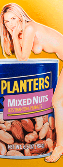 Mel Ramos Emaille Mixed Nuts Frau stützt sich auf Planters Nuss-Dose